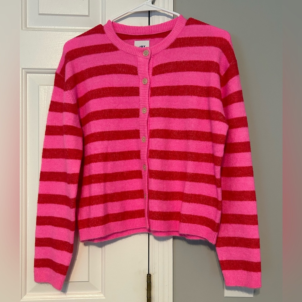 Joy Lab pink & red stripe cardigan